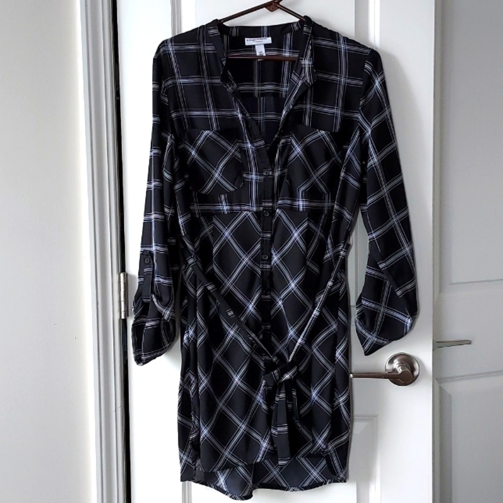 Liz Lange maternity black white long sleeve button-up dress large